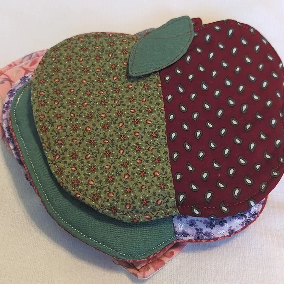 Hand Crafted Mug Coasters Set of 6 (5 Apples 1 Heart) Cute! - Picture 6 of 6